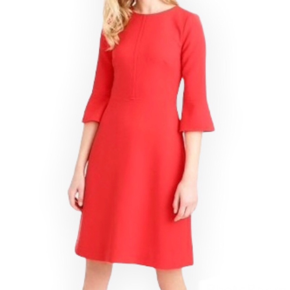 J. CREW ORANGE 3/4 BELL SLEEVE EXPOSED BACK ZIP A-LINE CREPE DRESS
